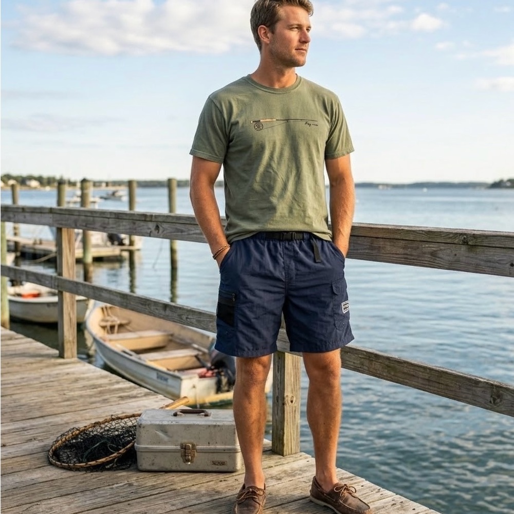 Hook & Tackle Performance Fishing Shorts - Navy Blue - w/ Built-in Mesh Briefs